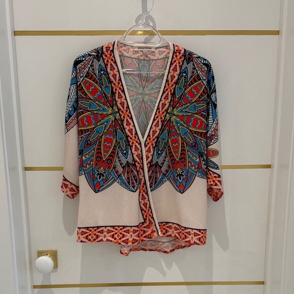JEALOUS TOMATO boho print kimono wrap cardigan coverup blue red black ivory S - Picture 4 of 10